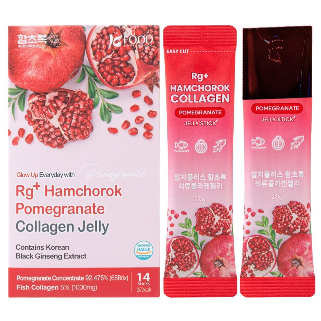 Rg+ Granaatappel Collageen Jelly(20gx14stick) / Anti-Ageing Koreaans-Schoonheid /360DA Marine Collageen +Vitamine C&E Ginseng Concentraat voor Immune Support, Huid, Haar, Nagel & Gezamenlijk (14)
