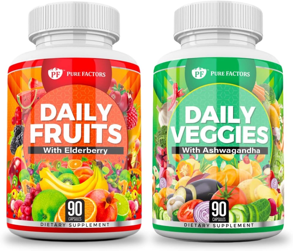 FACTEURS DE PURE Supplément quotidien aux fruits et légumes - Superfood Ashwagandha, Elderberry, Fruit & Légume Blend.