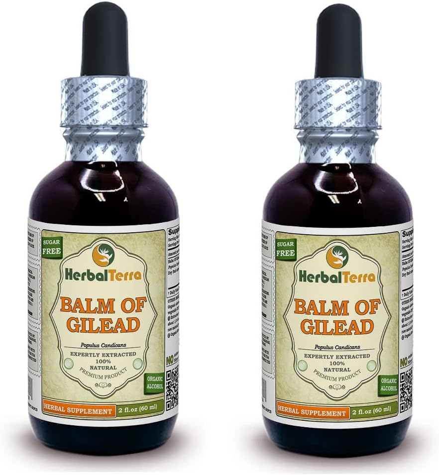 Balsem van Gilead (Populus candicans) Tinctuur, Biologische Gedroogde Buds Liquid Extract (Grote naam: HerbalTerra, Trots gemaakt in USA) 2x2 fl.oz (2x60 ml)