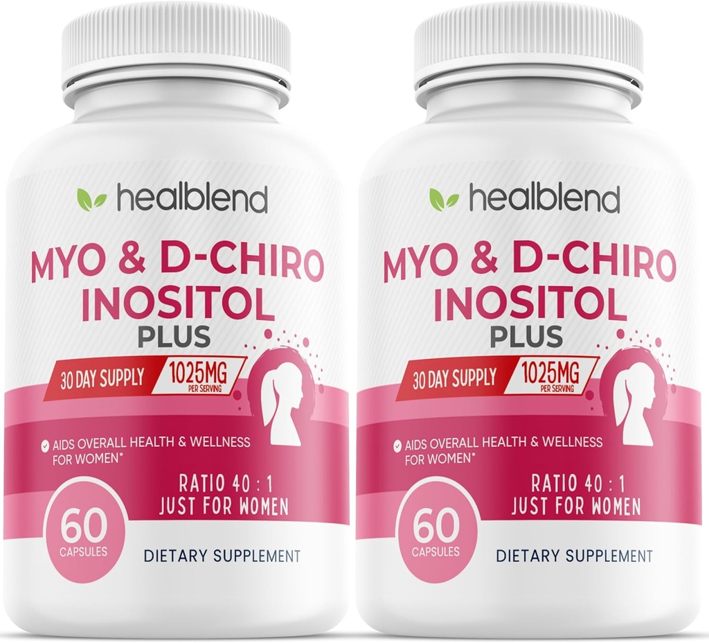 Myo & D-Chiro Inositol Plus supplement Blend, Hormonale balans, gezonde ovulatie en algemene wellnessondersteuning voor vrouwen, vruchtbaarheid en zwangerschap gezondheid (2 Pack)