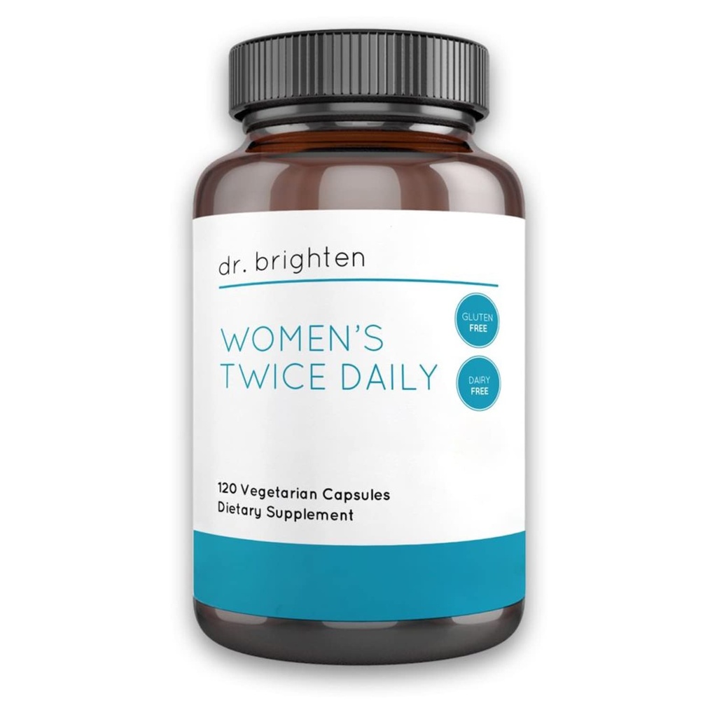 Dr. Brighten Femmes Deux fois par jour — Multivitamines premium pour femmes, plein spectre sans fer, nutriments uniques, vitamines B supérieures — 120 capsules