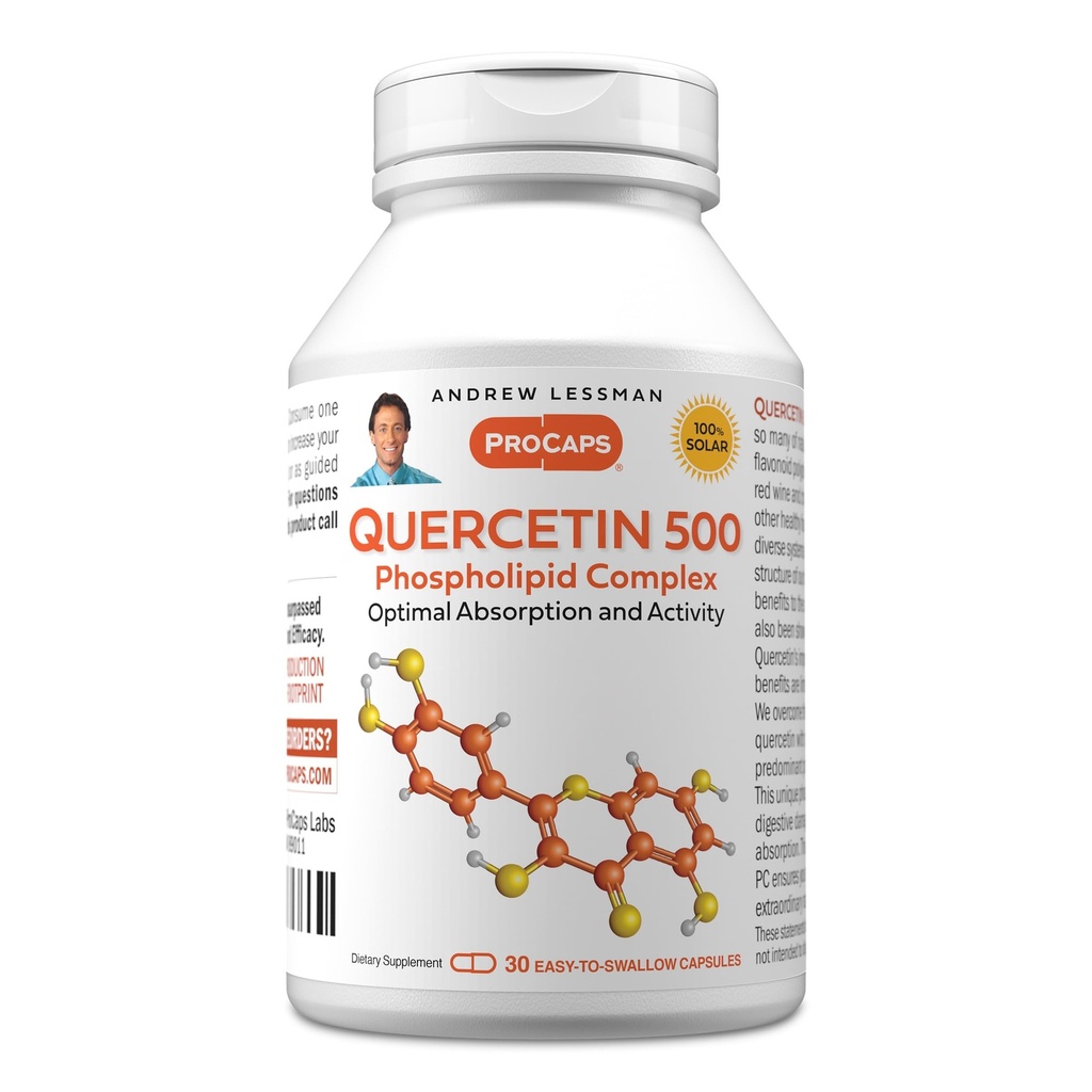 ANDREW LESSMAN Quercetin 500mg - 30 Capsules - 500 mg Uniek Quercetin Fosfolipide Complex, zeer absorberende formule ter ondersteuning van gezonde hart-, Circulatoire en Immuunfunctie. Geen additieven.