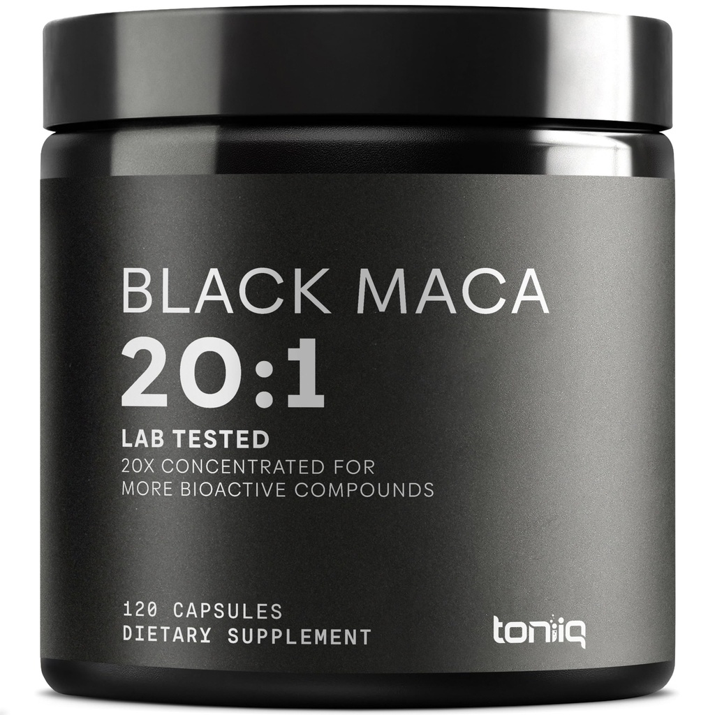 Black Maca Root - Ultra High Potency 20:1 Extract - Single Origin, Wildcrafted & Highly Concentrated - Third-Party Lab Getest - 120 Capsules