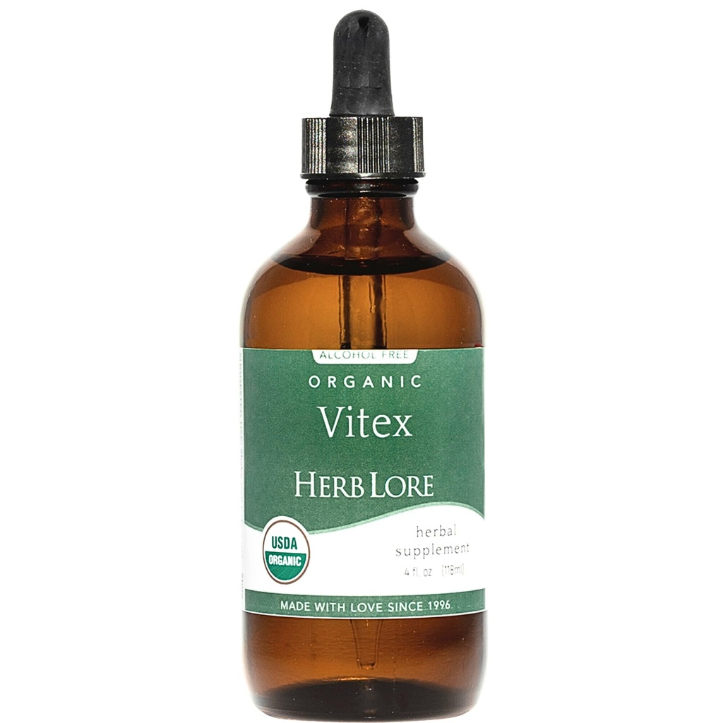 Teinture de vitex à l'herbe - Supplément d'extrait de chasteberry biologique de l'USDA pour les femmes - Supplément d'arbre chaste sans alcool - gouttes véganes 4 Fl Oz