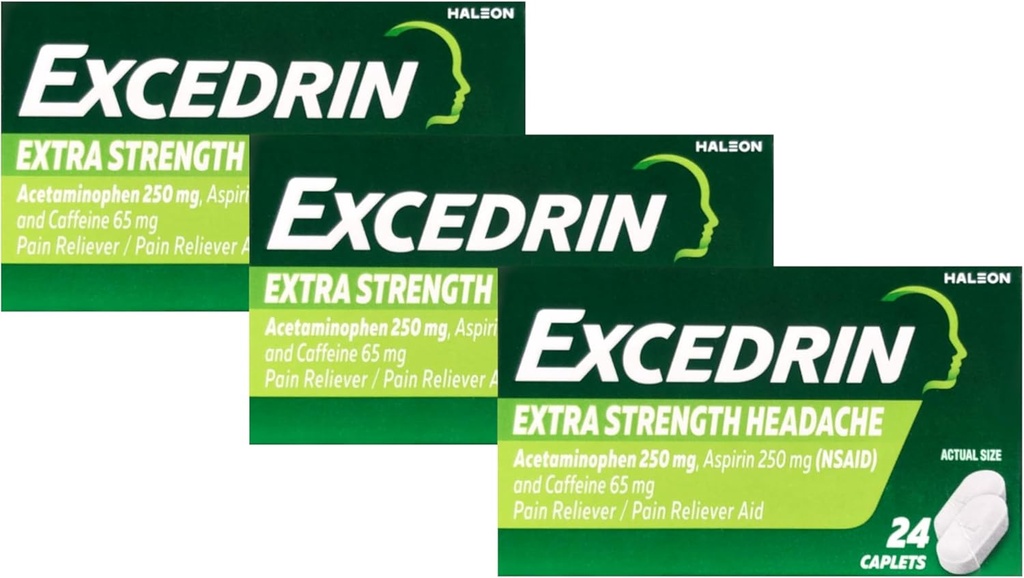 Excedrin Pain Relief Caplets, Extra Strength 24 Ea (verpakking van 3)
