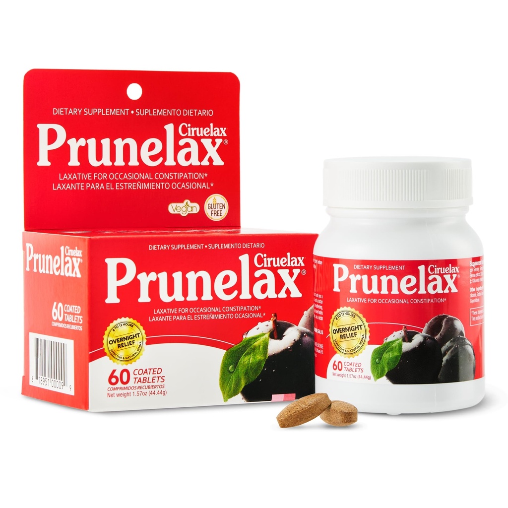 Prunelax Ciruelax Regular Strength Laxative Tablets - Overnight Relief for Occasional Constipatie, Senna Extract, Veganistisch & Glutenvrij, Snelwerkende Gentle Relief - 60ct