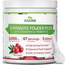 Zazzee D-Mannose Powder Plus, 2000 mg, 67 portions, Potent & Fast-Acting, plus 5 milliards CFU probiotiques et extrait pur de jus de canneberge, casher, libre, 6,5 oz, sans gluten, non-OGM tout naturel