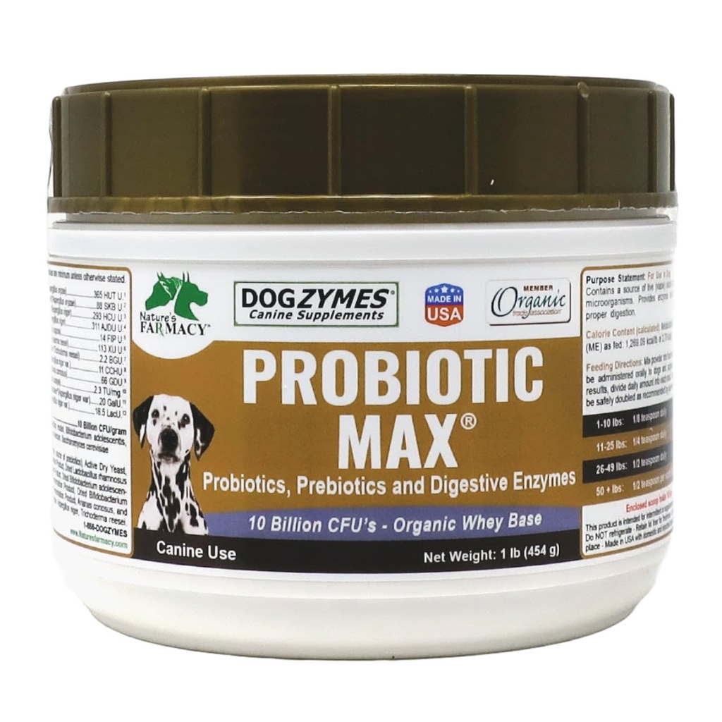 Hondzymen Probiotic Max -10 Miljard CFU's Probiotica, Prebiotica, Digestieve Enzymen - Verlicht Diarree, Gestoorde Maag, Constipatie, Gas, Allergie, Immuniteit & Algemene Gezondheid 1 Pond
