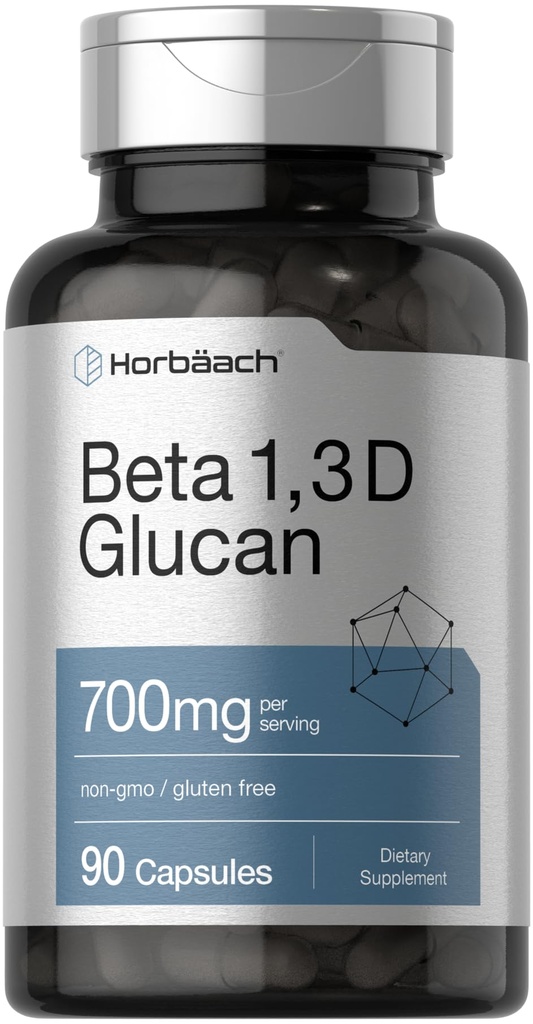 Horbäach Beta Glucan 1 3D 700 mg (90 capsules) Beta 1,3, 1,6 D Glucan (non-OGM, supplément sans gluten)