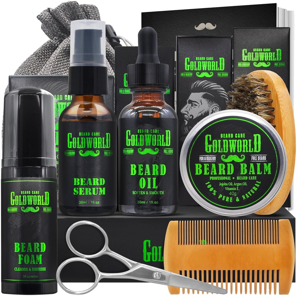 Baard Kit Baard Grooming Kit w/Baard Wash/Shampoo Beard Oil Balm Brush Comb Schaar Bag e-Boek Kerst Stocking Stuffers Cadeaus Ideeën voor mannen Him Dad vriend Man Heren