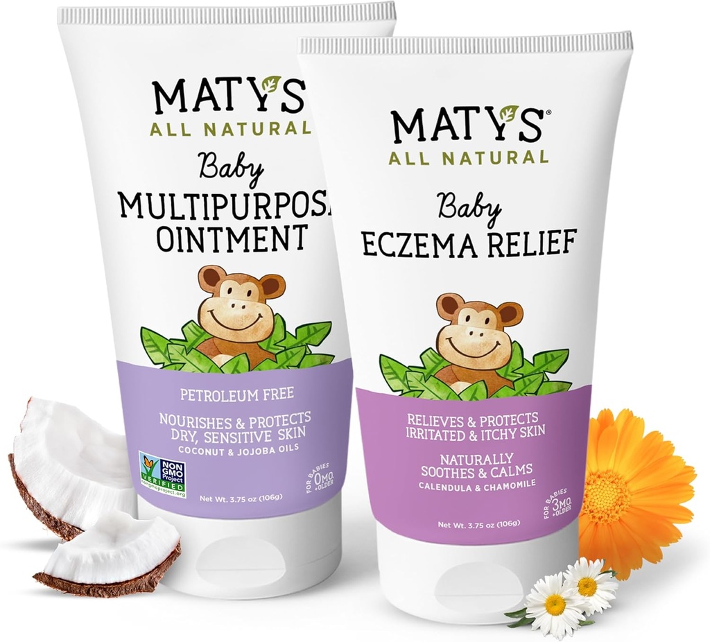 Matys Baby Eczema & Multifunctionele Zalf 2pk Combo voor Baby's 3 maanden +, Soothe Eczema & voeden droge huid, Steroïd / Petroleum vrij, 3.75oz elke Tube