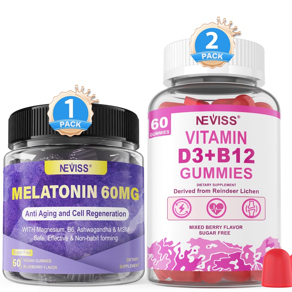 NEVISS Melatonine, Vitamine D3 + Vitamine B12 Gummies