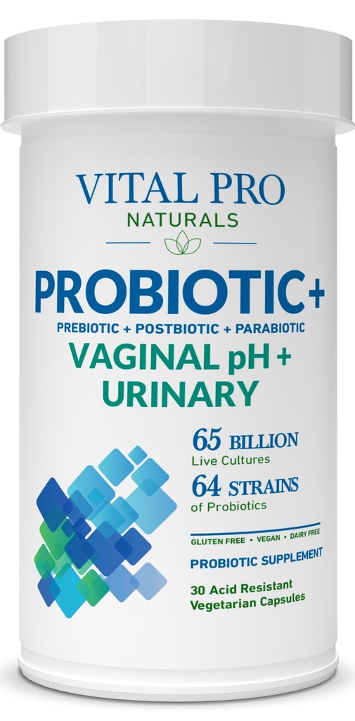 Vital Pro Naturals - Vaginale pH & Urinaire Probiotica + Prebiotica, Postbiotica, Parabiotica, 4-in-1 Supplement voor Vrouwen, Hoge Potentie, 64 Strains, Digestief, Vaginaal, Urinair, Immune Health, 30 st.