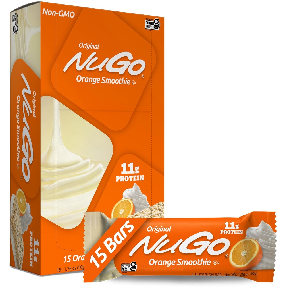 NuGo Proteine Bar, Orange Smoothie, 11g Proteïne, Glutenvrij, 15 Tellen