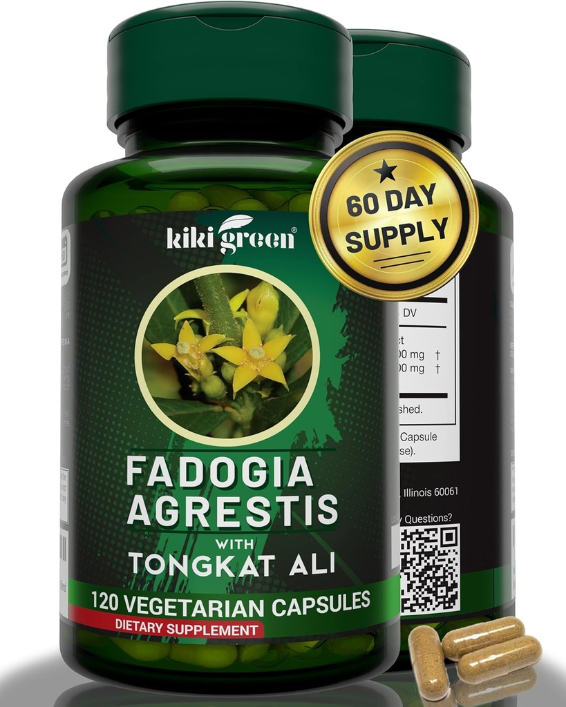 KIKI Green Fadogia Agrestis en Tongkat Ali Herbal Supplement - 1000mg per portie - 120 Vegan Capsules voor dagelijkse Boost en vitaliteit