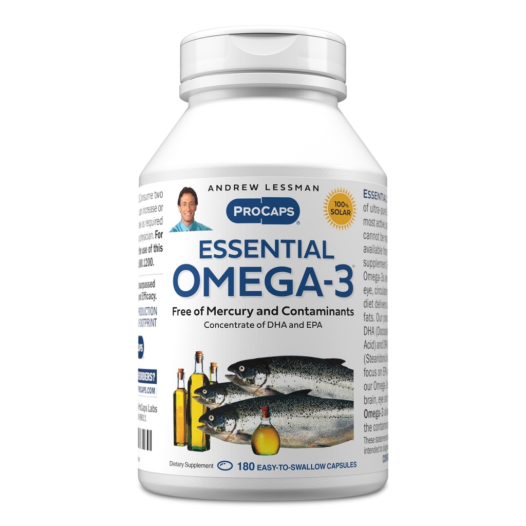 ANDREW LESSMAN Essential Omega-3 Unflavored - 180 Softgels - Ultra-Pure, High Potency Omega-3 Oils. Hoge DHA, geen maagklachten, geen lastpakken, geen kwik. Klein Makkelijk doorslikken Softgels