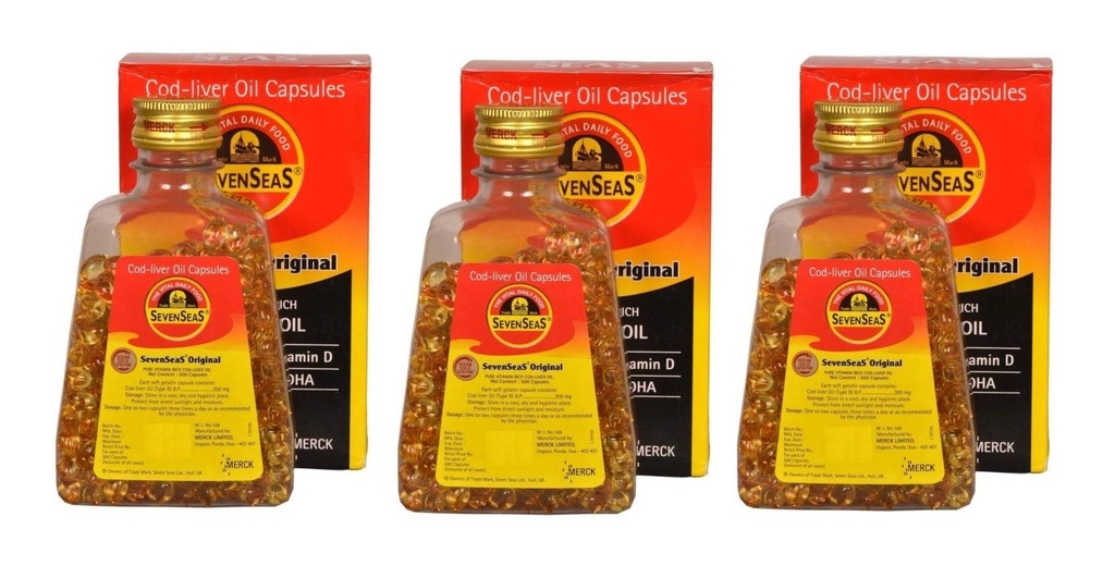 Seenseas Cod Huile de foie 500 capsules de softgel (paquet de 3)