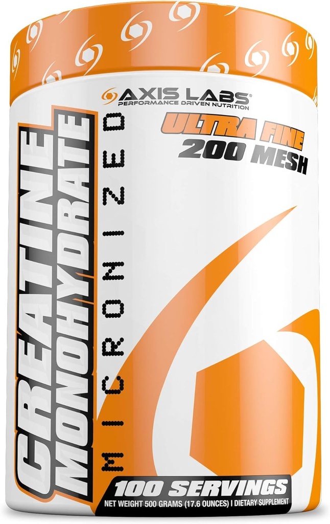 Axis Labs Micronized Creatine Monohydrate - supplément minéral - 100 portions - renforce la force - stimule la croissance musculaire - augmente la taille globale