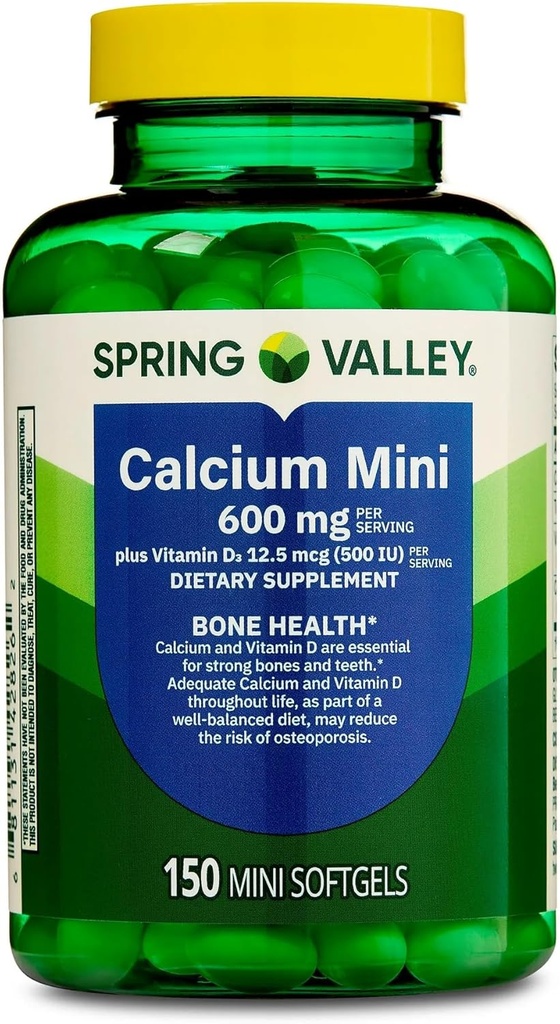 Calciumsupplement met vitamine D3-600mg Calcium voor botgezondheid, 150 Mini Softgels, essentiële calcium en vitamine D3 ondersteuning