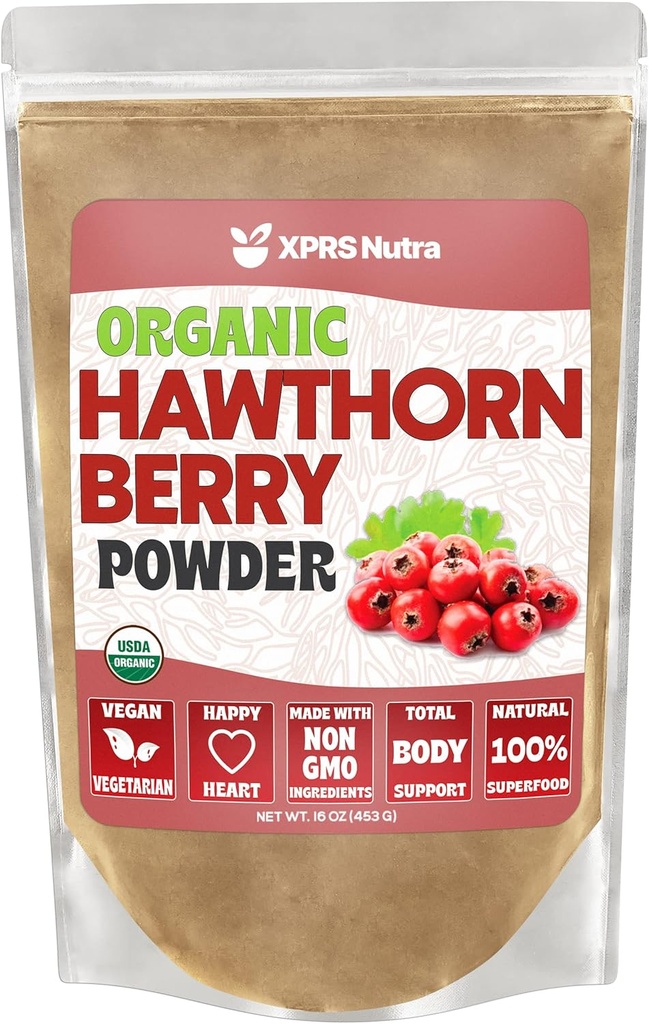 XPRS Nutra Biologische Hawthorn Berry Powder - Premium USDA Biologische Hawthorne Berry Powder voor Cardiovasculaire Ondersteuning - Vegan Friendly Hearth Health Supplement (16 Ounce)