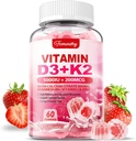 Vitamine D3 K2 Supplement voor volwassenen - Vitamine D3 5000 IE + K2 200 mcg - VIT D3 K2 Gummies met Calcium 600mg Magnesium Zink & vitamine C voor vrouwen Mannen - Ondersteunt B0ne, Spierimmune