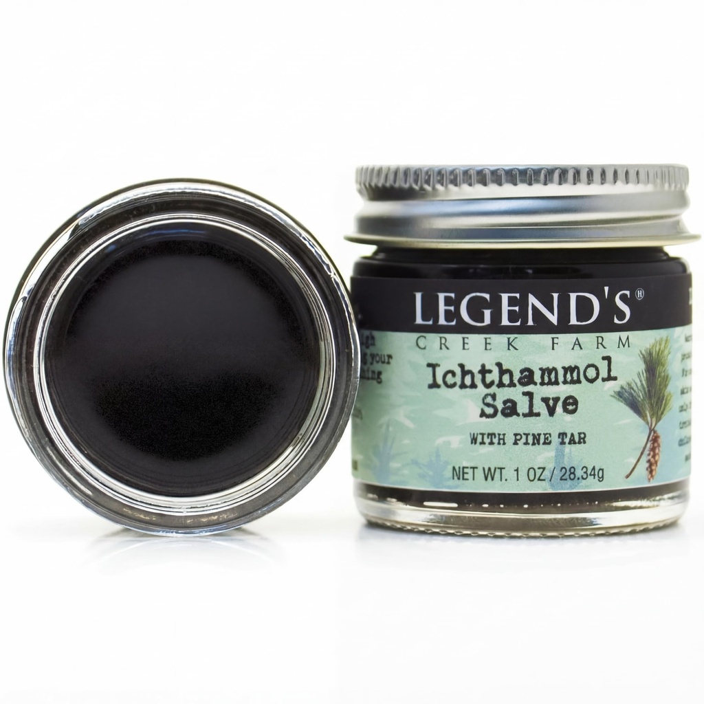 Legend's Creek Farm Herbal Salve - Genezing Zalf met 20% Ichthammol Tekening Salve - Natural Balm for Stings, & Splinters - 1 oz - Handgemaakt in USA (Ichthammol Pine Tar)