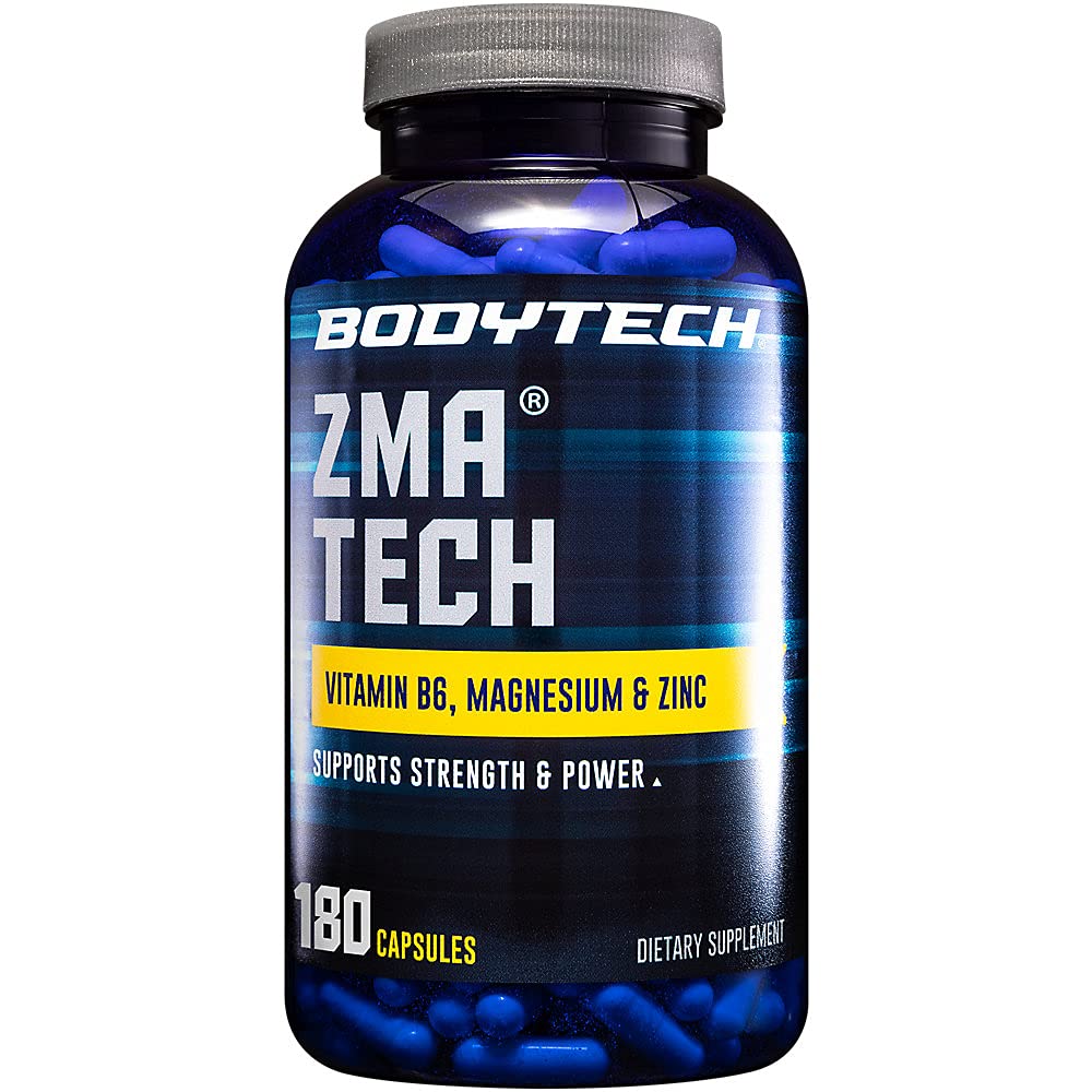 BODYTECH ZMA-Premium Zinc, Magnésium, et supplément de vitamine B6 pour soutenir la récupération musculaire améliorée, l'amélioration de la qualité du sommeil et la santé immunitaire optimale, stimule la force musculaire (180 capsules)