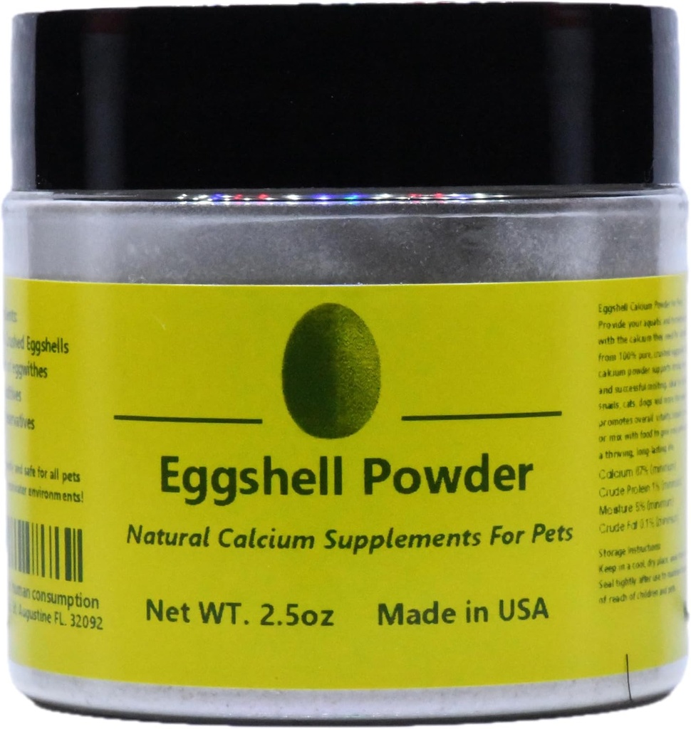 Supplément de calcium pur en coquille d'oeuf de 2,5 oz pour animaux de compagnie - Source naturelle de calcium de la véritable coquille d'oeuf convient pour les aquariums, crevettes, escargots, crustacés, invertébrés, chiens, chats et autres animaux de compagnie