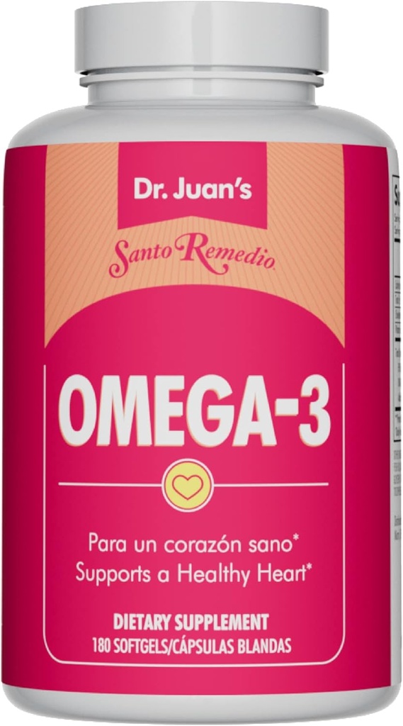 Santo Remedio Omega 3, ondersteunt Cardiovasculaire gezondheid, Dieetsupplement, Geen kunstmatige kleuren, Totaal Omega-3 vetzuren 2000 mg, 180 Softgels, 90 doses