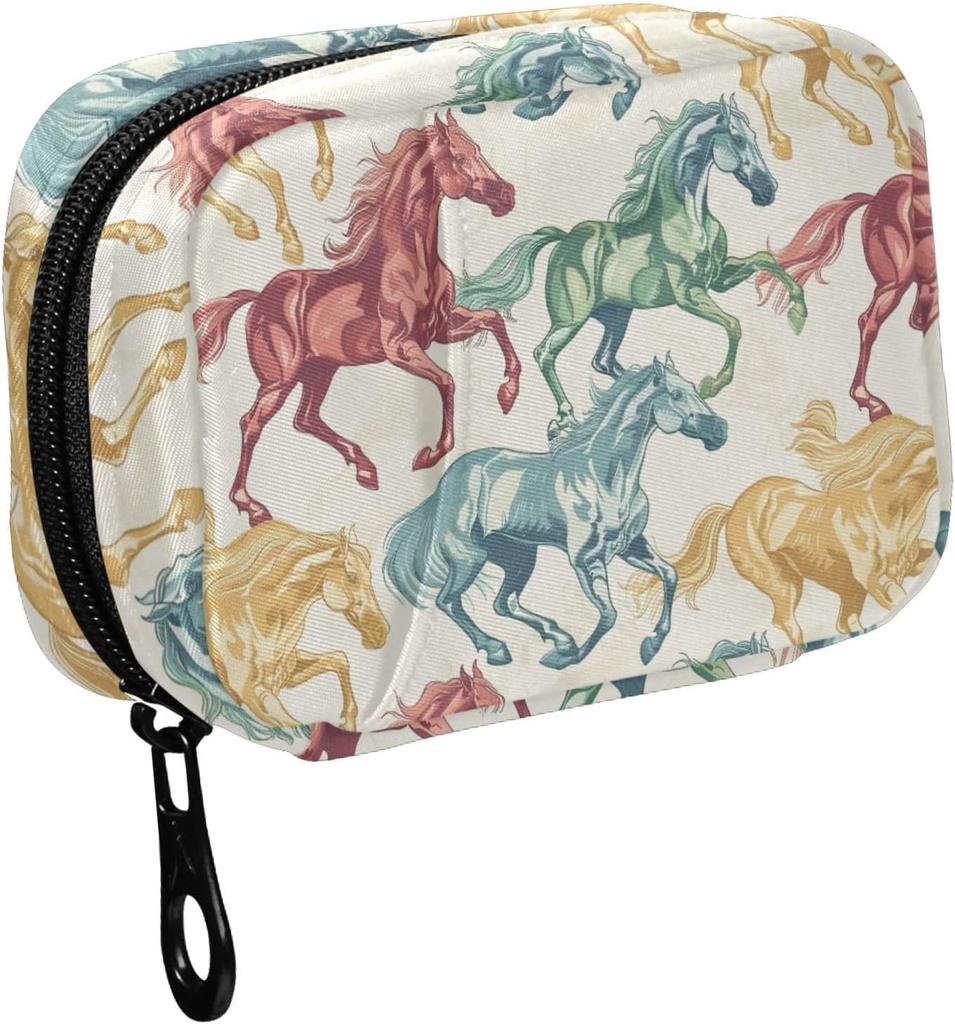 Fustyad Beautiful Running Horses Pill Organizer voor Purse, Weekly Portable Pill Box met rits naar opslag Vitaminen Visolie Medicijnen Supplementen