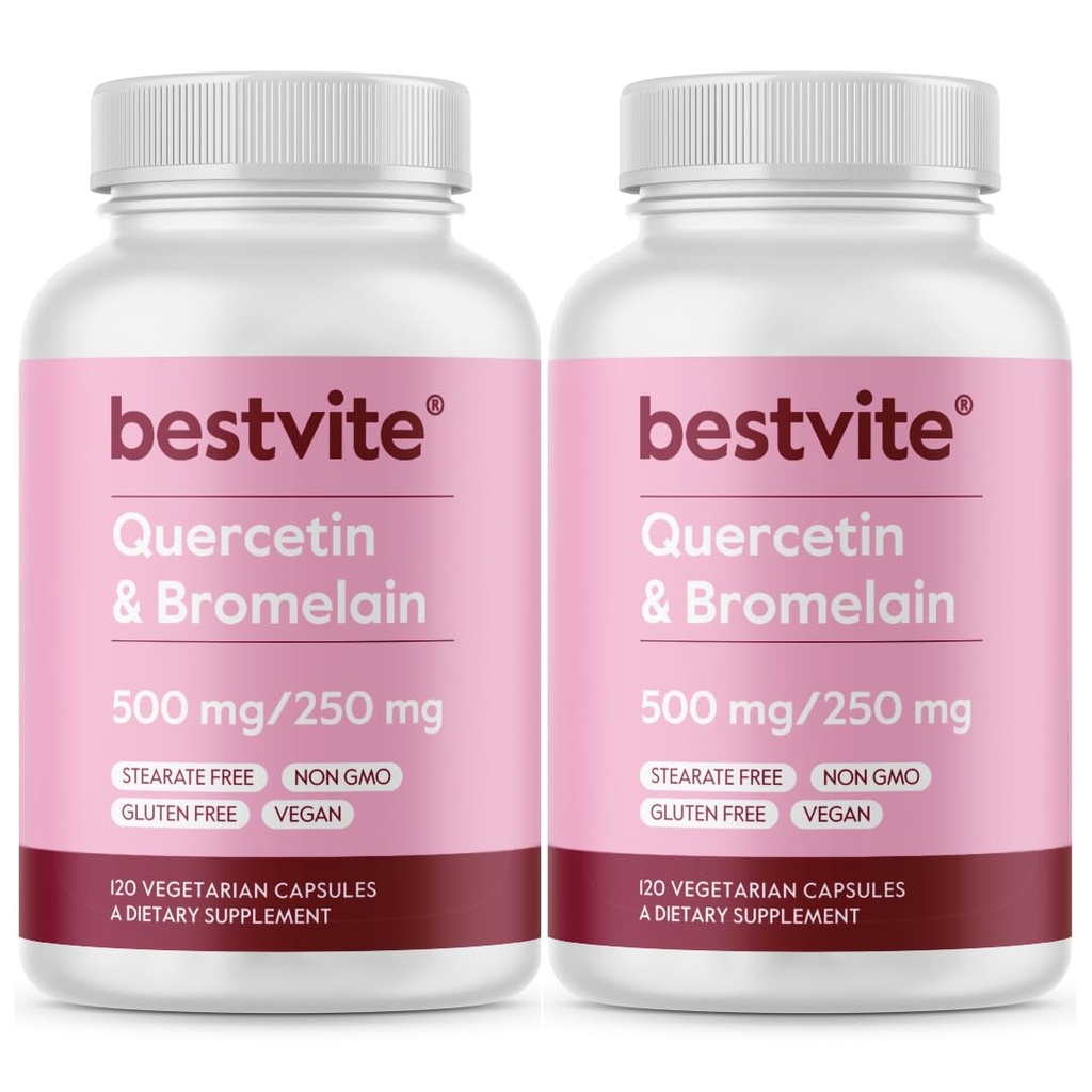 BESTVITE Quercetine met bromelaïne 500mg/250mg (240 Vegetarische Capsules) (120 x 2) - Geen stearates - Geen Siliciumdioxide - Veganistisch - Niet GGO - Glutenvrij