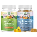 Bundel van Omega DHA Gummies voor kinderen - Vetzuren Omega 3 6 9 met vitamine C voor hersenen, immuniteit & visie en kinderen Immuniteit ondersteuning Gummies - Heerlijke vitamine C met zink & echinacea Immune Booster
