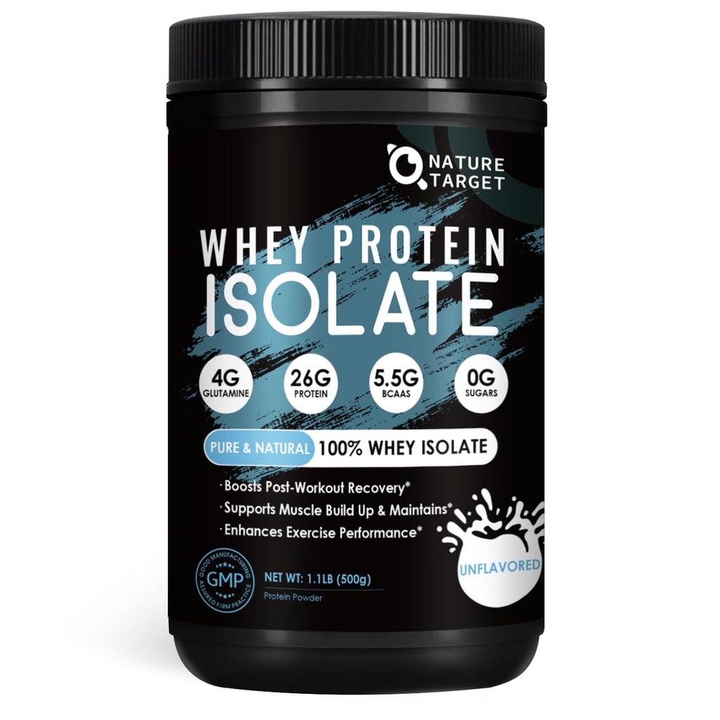 NATURE TARGET Unflavored Whey Protein Isolate - 26g Protein, 0g Sugar, Keto Friendly - No rBGH, Grass Fed - Perfect for Coffee, Baking & Smoothies - 1.10 LB (16 Servings)