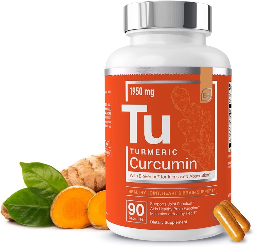 Essentiële elementen Kurkuma Curcumine - Gezamenlijke, Hart en Hersenondersteuning - met Bioperine voor verhoogde absorptie 1950 mg - 90 capsules