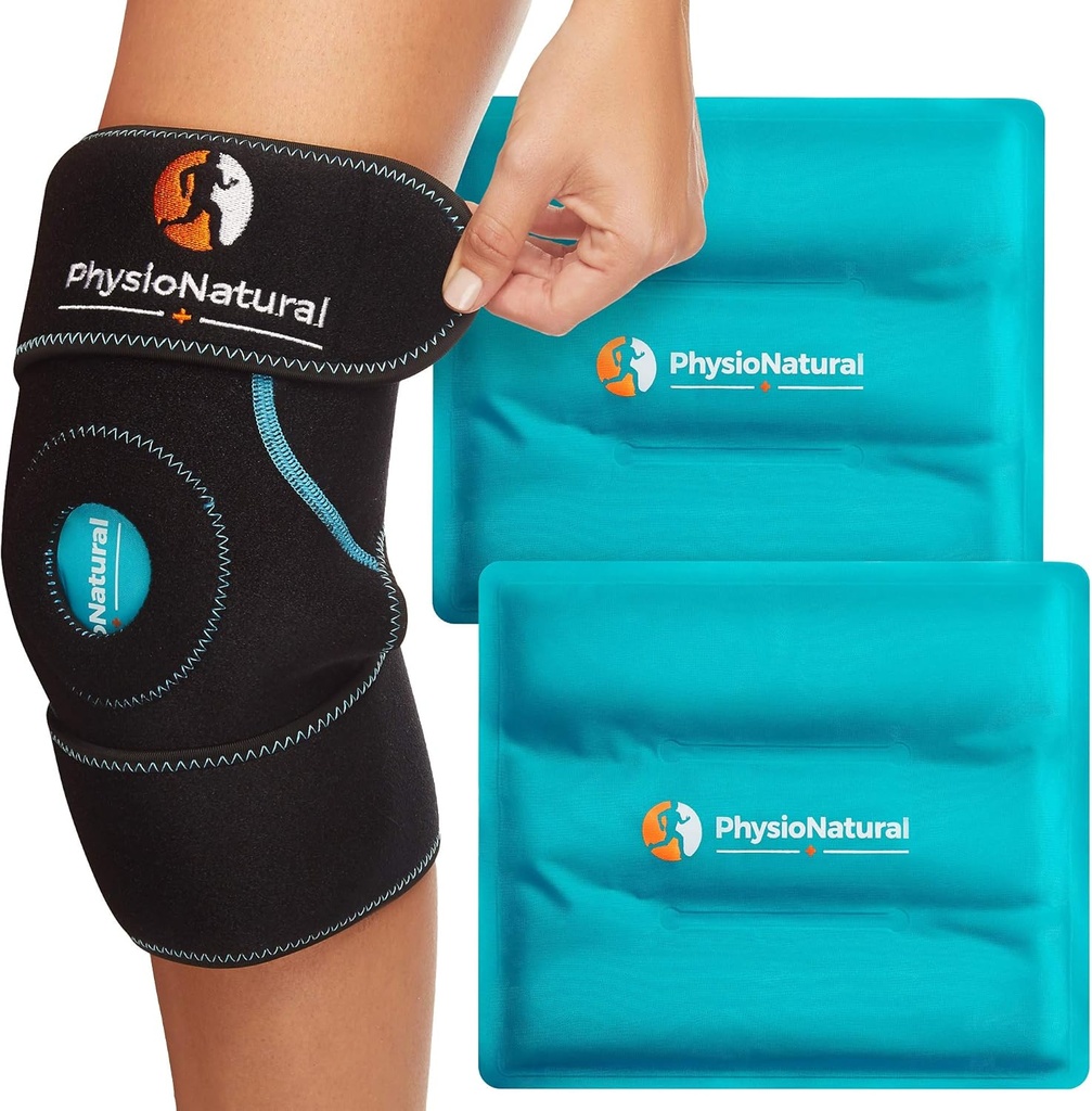FysioNatural Ice Pack for Knie Pain Relief, Reusable Gel Ice Wrap for Leg Injuries, Swelling, Knie Replacement Surgery, Cold Compress Therapy for Artritis, Meniscus Tear and ACL