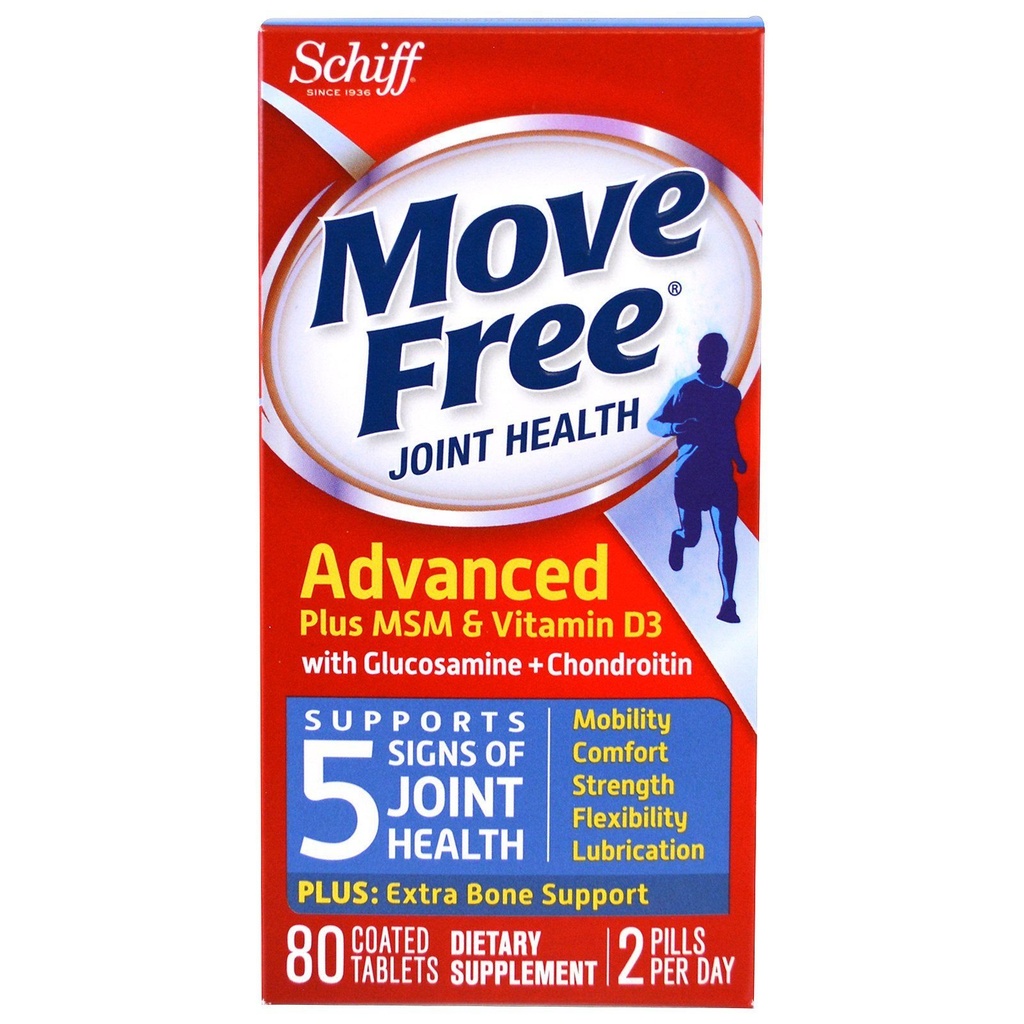 Déplacer sans glucosamine et Chondroïtine Plus MSM & D3 Comprimés de compléments de santé interarmées avancés, (80 Compte en boîte A), soutient la mobilité, le confort, la force, la flexibilité et la lubrification* (paquet de 3)