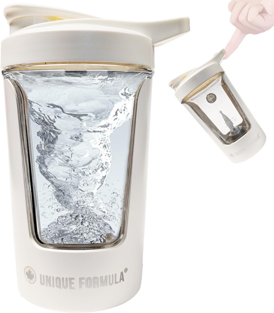 Bouteille de shaker de protéines électriques – 15 oz de mélange portable rechargeable USB pour shakes de protéines, smoothies et pré-entraînement, Tritan-Safe, sans BPA, accessoires de gymnastique, étanche (blanc)