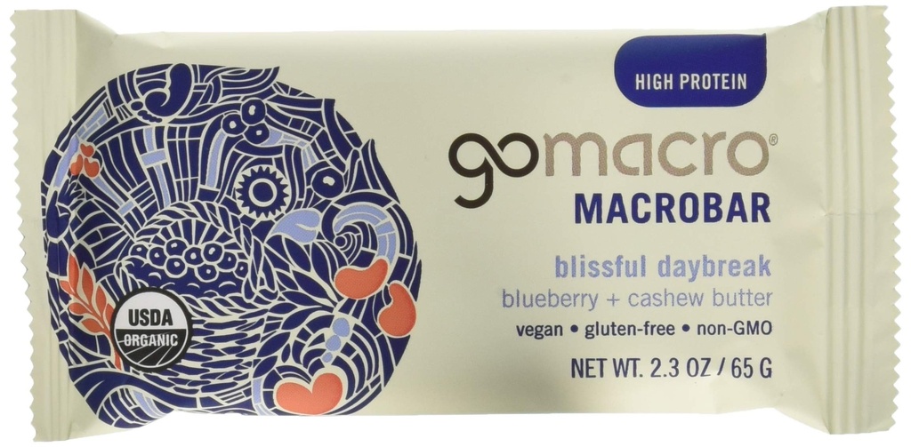 GoMacro Macrobar Biologische Vegan Protein Bars - Blueberry + Cashew Butter (2,3 Ounce Bars (verpakking van 12)