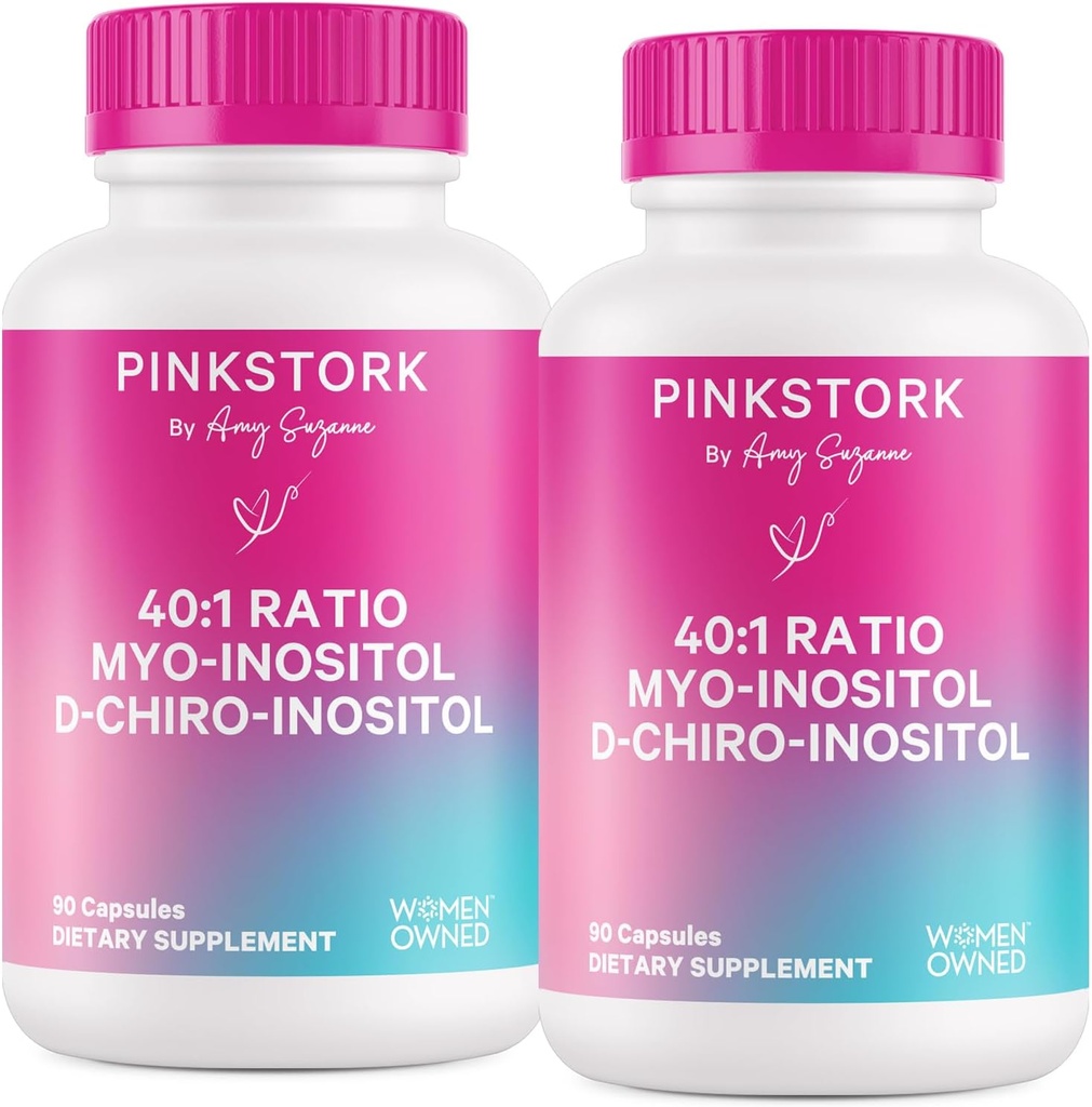 Pink Stork Myo-Inositol & D-Chiro Inositol Supplement - Hormonal Balance for Women - Ovarian Support - 40:1 Ratio - Vruchtbaarheid Supplementen voor vrouwen - 180 Capsules, 2 maand aanbod