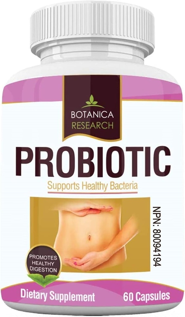 Probiotics All Natural Health Supplement for Women and Men with lactic Acid Bacteria for Gut, Yeast Support 60 capsules de Flore Orale pour usage quotidien. Fabriqué en Amérique par Botanica Research