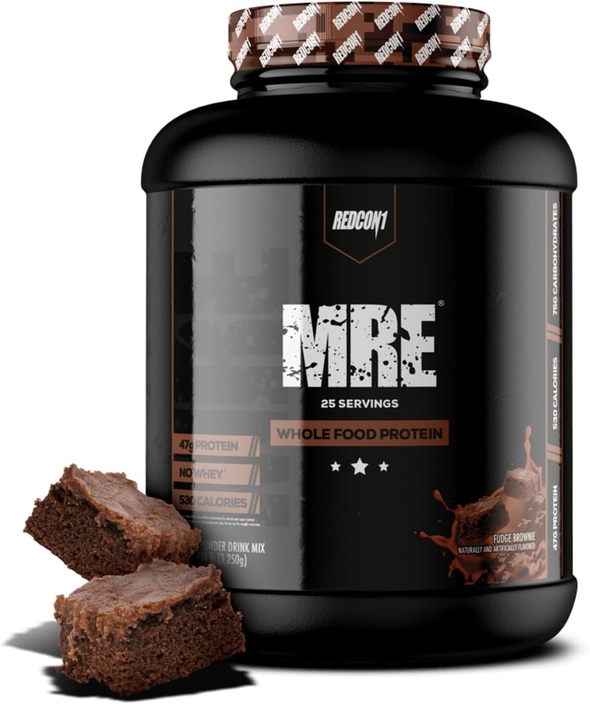 REDCON1 MRE Proteïnepoeder, Fudge Brownie - Maaltijd Vervanging Proteïne Blend Made with MCT Oil & Whole Foods - Proteïne with Natural Ingredients to Aid in Muscle Recovery (25 Servings)