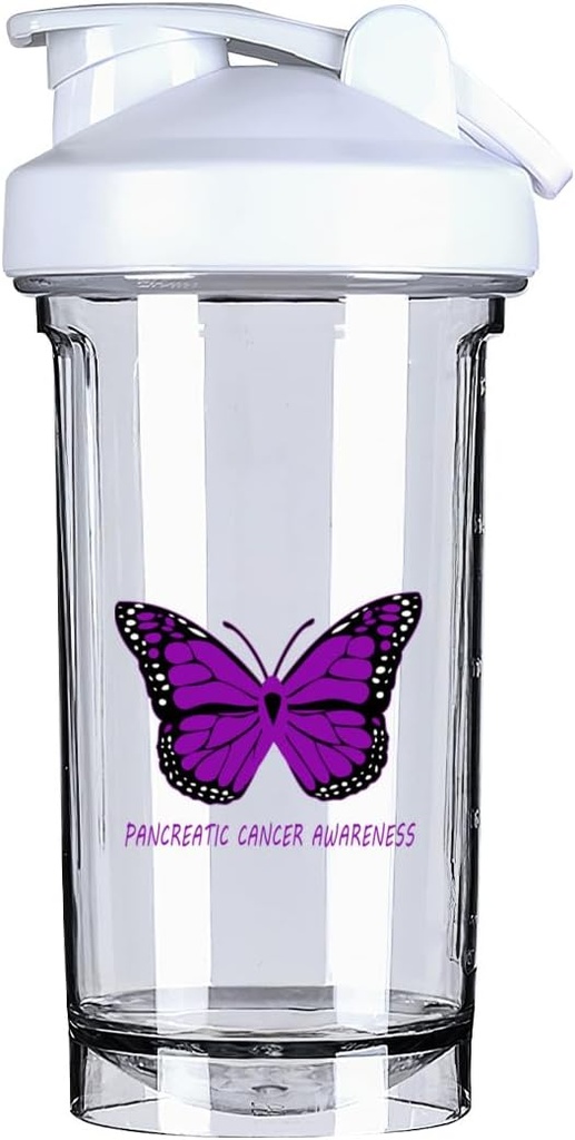 Sensibilisation au cancer du pancréas 18 Once Shaker Bouteille Mélangeur Préentraînement Protéines Shakes Repas Shakes Bouteille 500ML/18 Oz White&-1&-1
