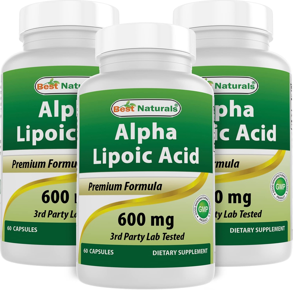 Best Naturals Alpha Lipoïne Acid 600 mg 60 Capsules - ALA Krachtige Antioxidant (60 Telling (verpakking 3))