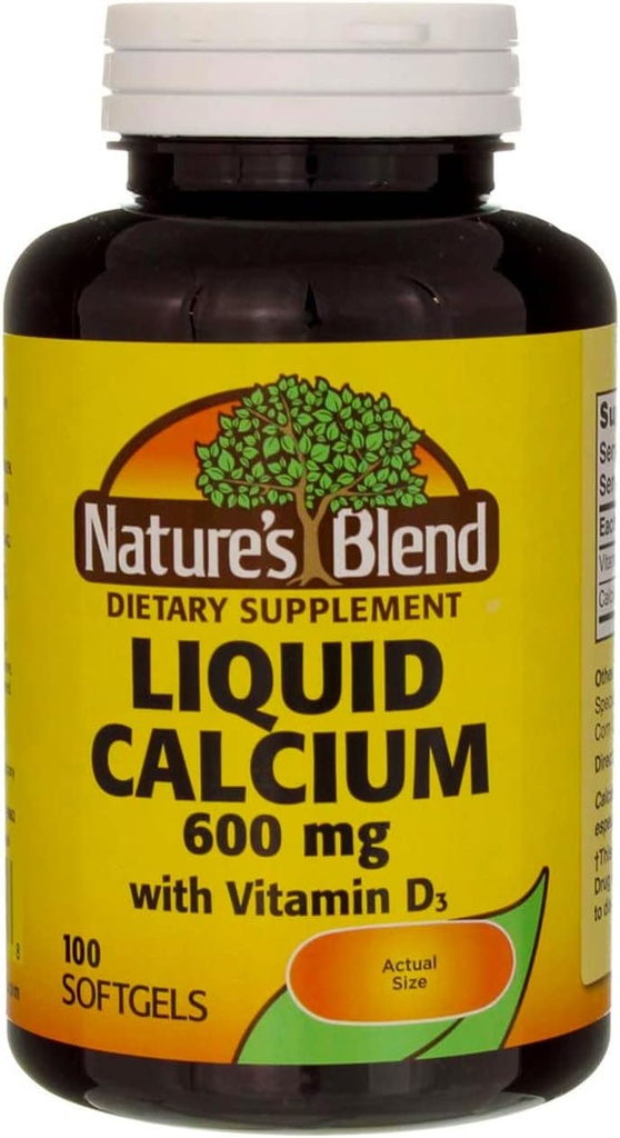 Calcium liquide 600mg avec D-3 (100 Softgels) 3 BOTTLES Total de 300 Softgels