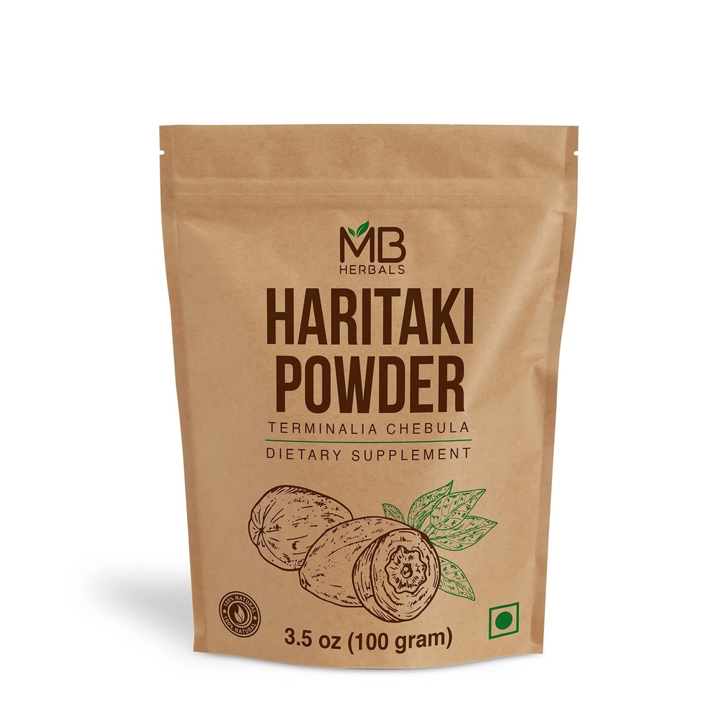 MB Herbals Haritaki Powder 3.5 oz / 100 Gram | Inknut Powder | Terminalia chebula | Harde | Chebulic Myrobalan | No Preservatives