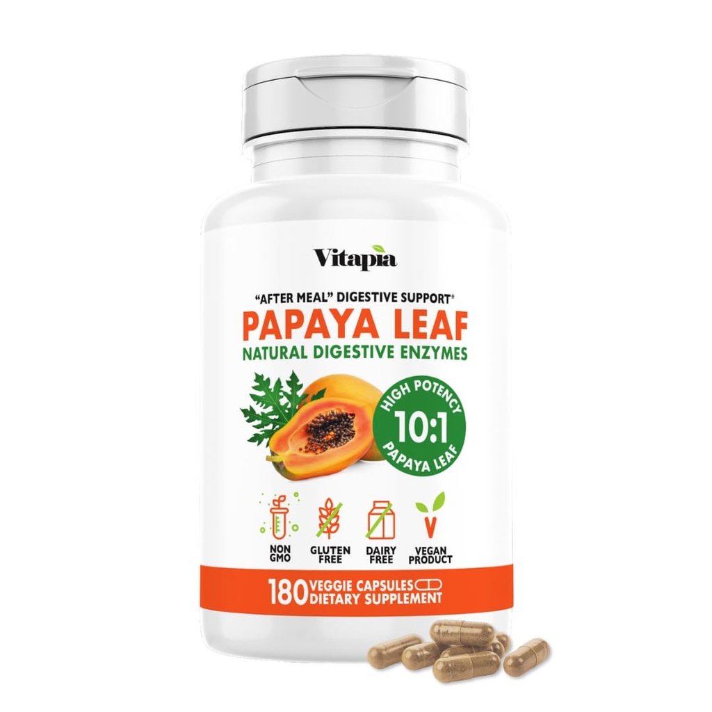Papaya Fruit Enzyme Capsules for Digestie, Bloating Relief, Immune Support for Men & Women - 1500mg Organic Papaya Powder Per Serving - 180 Veggie Capsules - Non-GMO, Gluten-Free, Vegan-Friendly