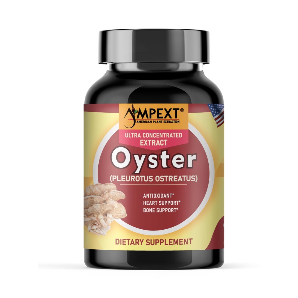 Oyster Mushroom Extract - Premium Quality, Only Fruiting Bodys, Brain & Cognitive Support, Antioxidant & Immunity Booster, Heart Support, Bone Mineral Dichtheidsverbetering, 90 Veg Caps.