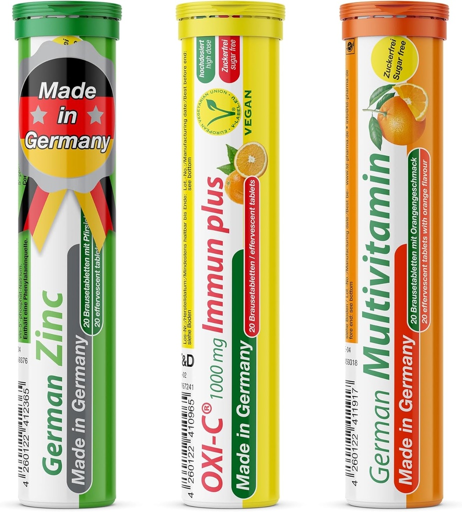 T&D Duitse Immun Boost Pakket 60 Serves - Vegan, Zero Sugar - Drink Bruistabletten - Vitamine C, Zink, Multivitamine Pharma - Made in Germany