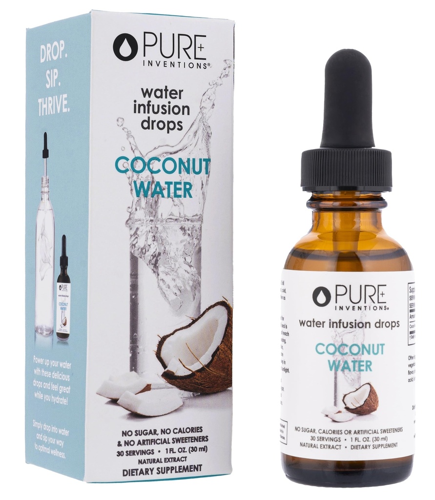 Zuivere uitvindingen Kokoswater - Waterverbeteraardruppels - Elektrolythydratatie - Geen suiker, calorieën of kunstmatige zoetstoffen - 30 porties, 1 oz