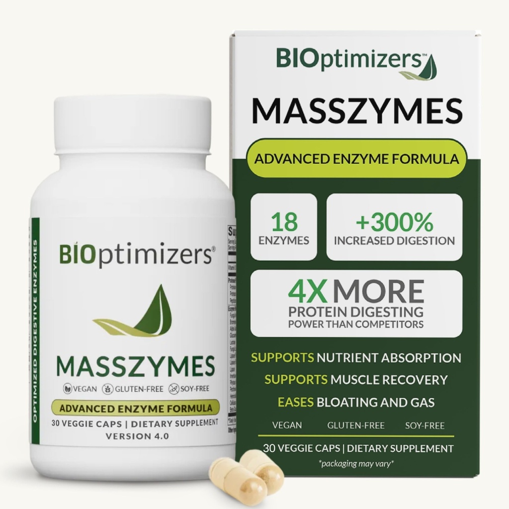 BIOptimizers MassZymes - Complete Digestieve Enzymen Supplement voor Gut Health - Bloating Relief voor mannen en vrouwen - Lipase Amylase Bromelain Digestieve Enzymen (30 Capsules)